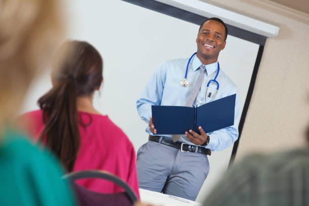 istock Young doctor giving presentation to nursing students in class 171300686