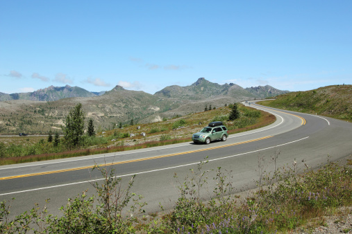 Vehicle travelling on state highway 504 from Mount St. Helens.