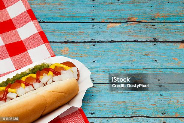 Picnic Hotdog Stock Photo - Download Image Now - Blue, Take Out Food, Hot Dog