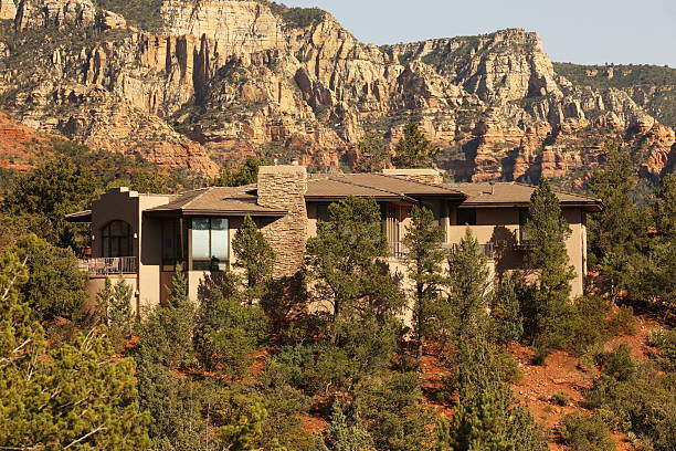 Luxury Mansion Desert Canyon Villa Luxury mansion located in remote desert canyon.  Sedona, Arizona, 2012. nook architecture photos stock pictures, royalty-free photos & images