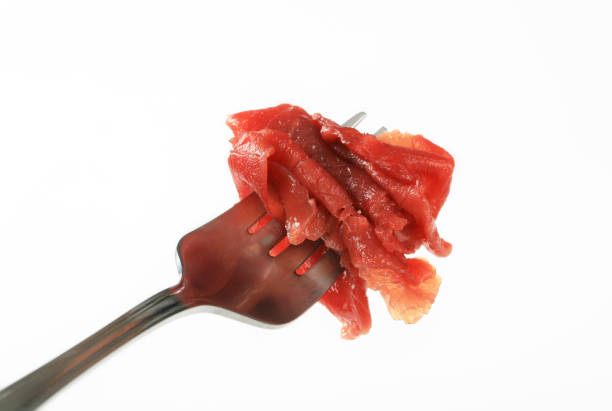 istock Slices of carpaccio on a fork 171304075