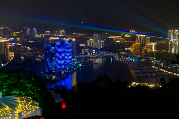 Sanya, China Jan 22, 2019 night view of the city of Sanya from the observation deck. Sanya, China Jan 22, 2019 night view of the city of Sanya from the observation deck. phenix stock pictures, royalty-free photos & images