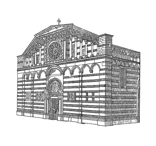 мрамор собор, тоскана, италия/античный архитектурные иллюстрации - rose window window church cathedral stock illustrations