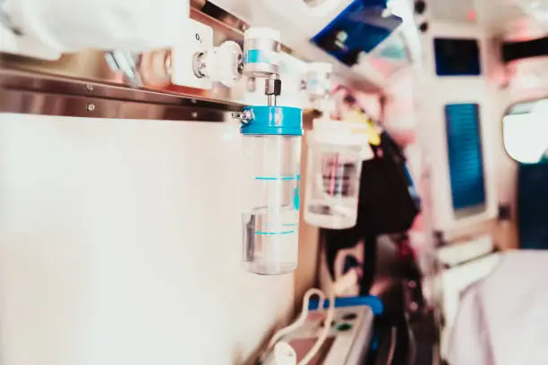 Detail of medical equipment in an operating room, oxygen filter.