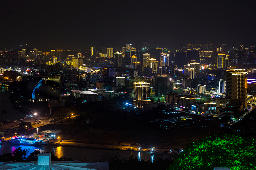 Sanya, China Jan 22, 2019. night view of the city of Sanya from the observation deck.
