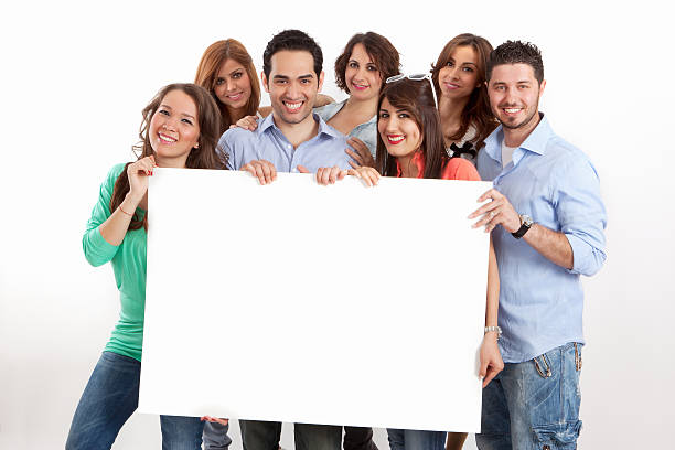 istock Group of young friends with a banner ad 171305625
