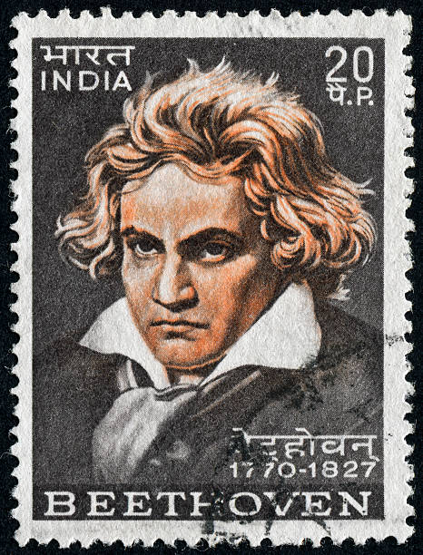 Ludwig Van Beethoven Stamp Cancelled Stamp From India Featuring The Composer Ludwig Van Beethoven ludwig van beethoven photos stock pictures, royalty-free photos & images