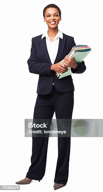 Businesswoman Holding Office Documents Isolated Stock Photo - Download Image Now - Women, File Folder, Businesswoman