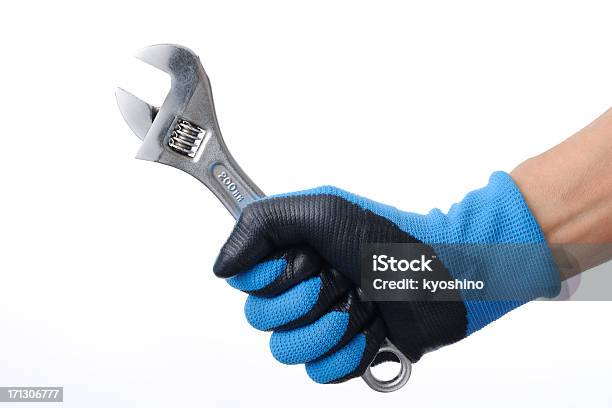 Puste Zdjęcie Trzyma Klucz Na Białym Tle - zdjęcia stockowe i więcej obrazów Klucz - ręczne narzędzie - Klucz - ręczne narzędzie, Mechanik, Narzędzie do pracy
