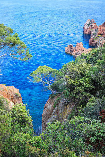 Nice blue sea and stone Formations at the peninsula Cap du Dramont near Frejus. 