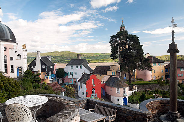 Portmeirion village and lanscaped gardens stock photo