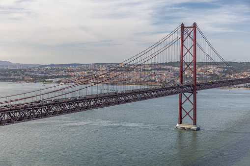 Famous Portuguese bridge, known as the 25th of April bridge.