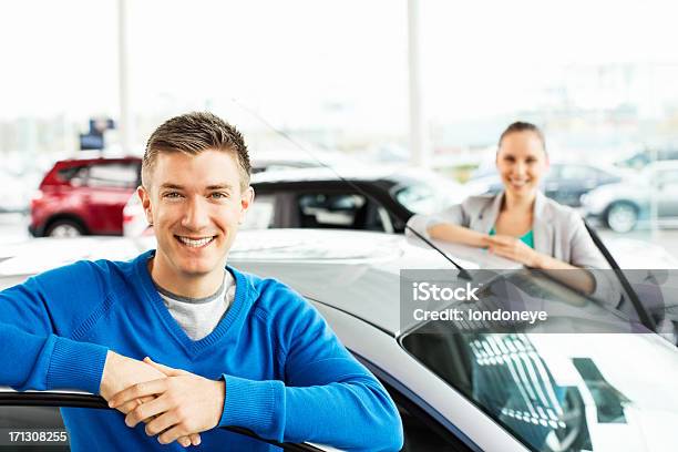 Happy Young Couple By New Car Stock Photo - Download Image Now - Dating, Showroom, Adult