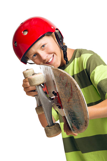 istock Boy Holding a Skateboard on the White Background 171308450