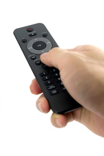 Remote controller in a hand.