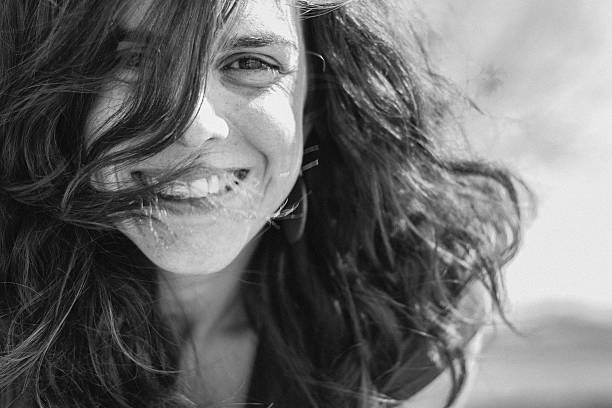 istock Close Up Dark Long Haired Beautiful Woman Smiling With Joy 171308722