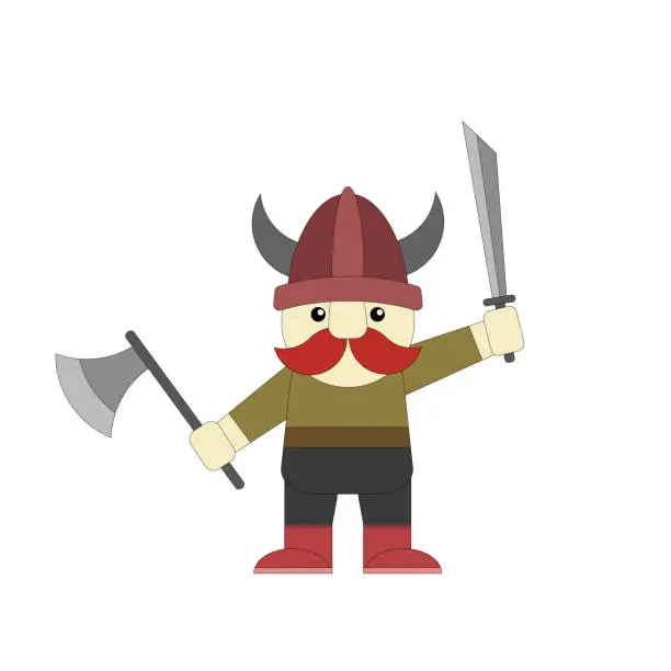 Vector illustration of Little Viking character, vector illustration on white background