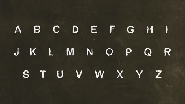 Animation of alphabet written in chalk on blackboard with uppercase and lowercase letters stock video