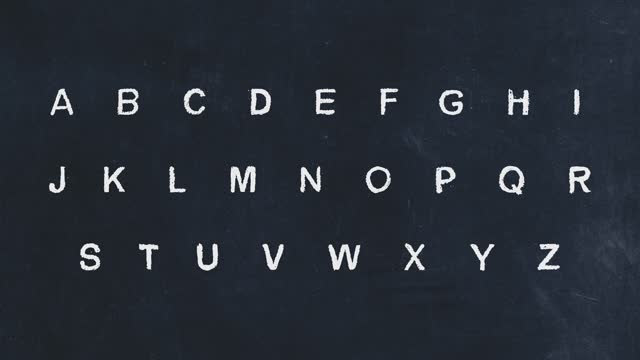 Animation of alphabet written in chalk on blackboard with uppercase and lowercase letters stock video