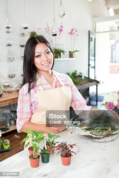 Florista Trabalhar No Terrário No Seu Comércio Loja De Flores Vt - Fotografias de stock e mais imagens de Mulheres