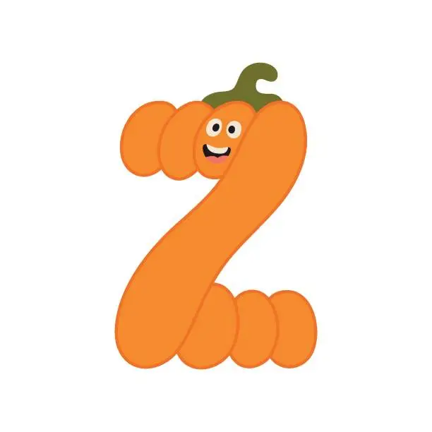 Vector illustration of Cute Halloween alphabet letter Z pumpkin character. Funny kids decorative lettering. for t-shirt, nursery decoration, baby shower, greeting card, invitation, scrapbooking. Vector stock illustration