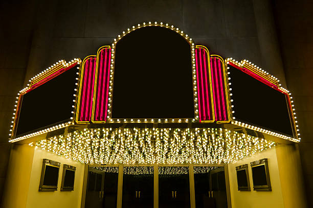 Retro theater Retro theater entry with neon lights. Add your own text or graphics. theatre building stock pictures, royalty-free photos & images