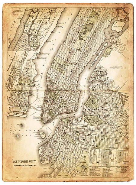map of new york city 1874 very old map showing new york city, new jersey,and hoboken) 1874 - composite with grunge sepia paper. new jersey photos stock illustrations