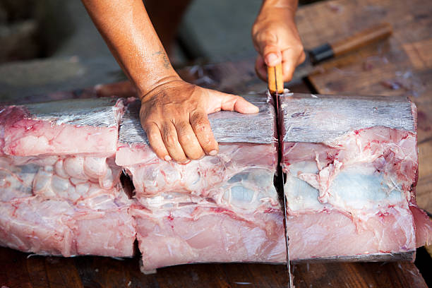 man カティング魚 - marlin prepared fish sushi raw ストックフォトと画像