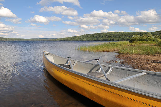 Canoe ready to launch stock photo