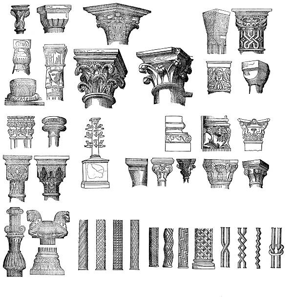 illustrations, cliparts, dessins animés et icônes de ancienne collection de gravures de colonnes et capitales - column greek culture roman architecture