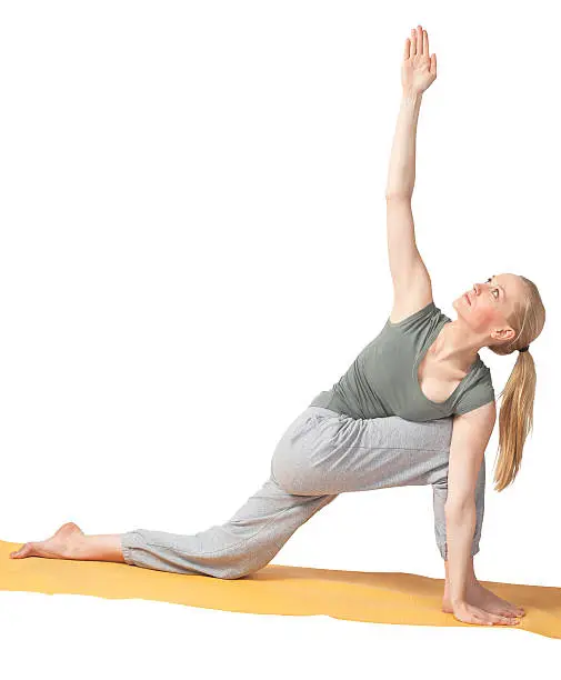 woman is exercising yoga on white background