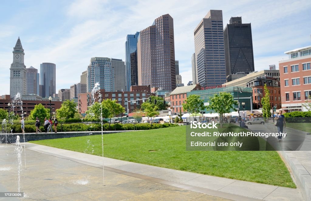 Rose Fitzgerald Kennedy Greenway "Boston, USA - June 9, 2012: The Rose Fitzgerald Kennedy Greenway is a park that once was a freeway through downtown Boston, but has since been moved underground during the 'Big Dig' and can now be enjoyed by residents as seen here." Boston - Massachusetts Stock Photo