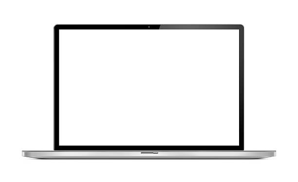 vorderansicht des modernen laptop - freisteller neutraler hintergrund stock-fotos und bilder