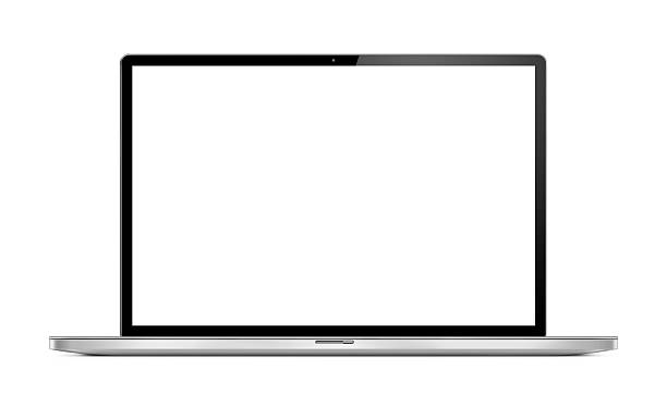 Front View of Modern Laptop Ultra thin, modern, portable computer (laptop) shot from the front with blank and white screen. Isolated on white background. cut out stock pictures, royalty-free photos & images