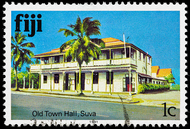 Fiji Old Town Hall, Suva postage stamp A 1991 Fiji postage stamp with an illustration of the old Town Hall in Suva, on Viti Levu, Viti Levu, Fiji. suva photos stock pictures, royalty-free photos & images