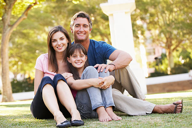 istock Family Sitting On Grass In Summer Park 171314031