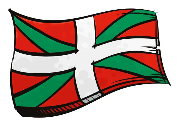 Vector illustration of Painted Basque Country flag waving in wind
