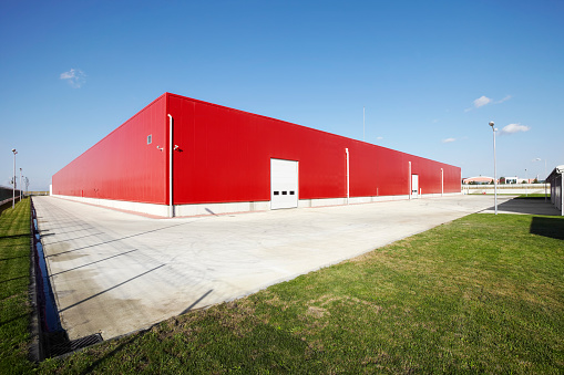 Wide angle view of a factory loading dock