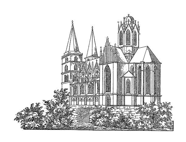 알리푸달루 성당도 oppenheim, 독일 - window rose window gothic style architecture stock illustrations