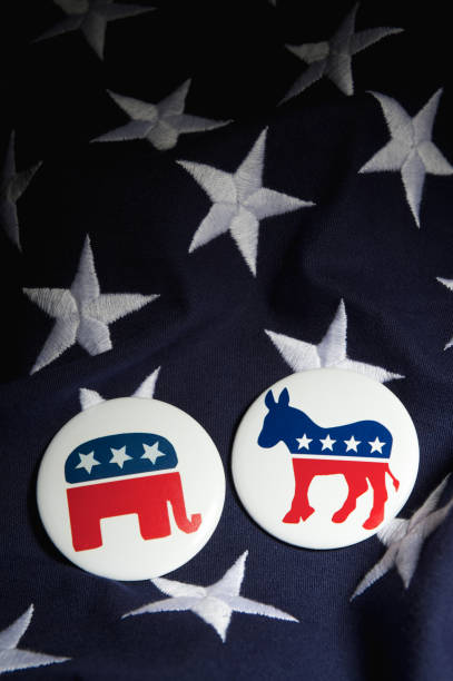 Republikańska Democrat głosowania i wyborów Pin, przyciski amerykańskiej flagi – zdjęcie