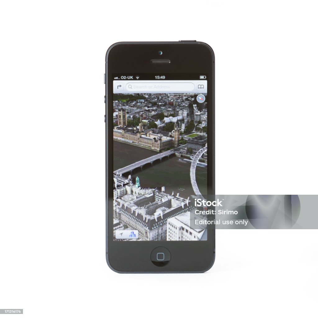 Apple iPhone 5, isoliert auf weiss mit Karten-App - Lizenzfrei Auslage Stock-Foto