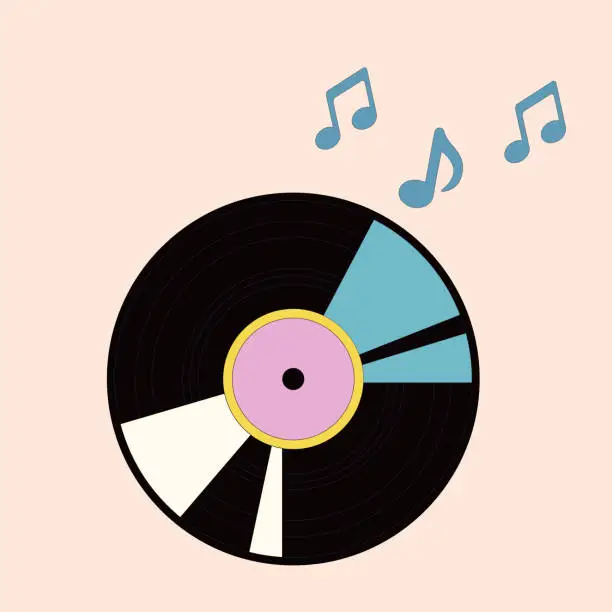 Vector illustration of Vinyl record turntable. Music sound musical technology communication and media theme.