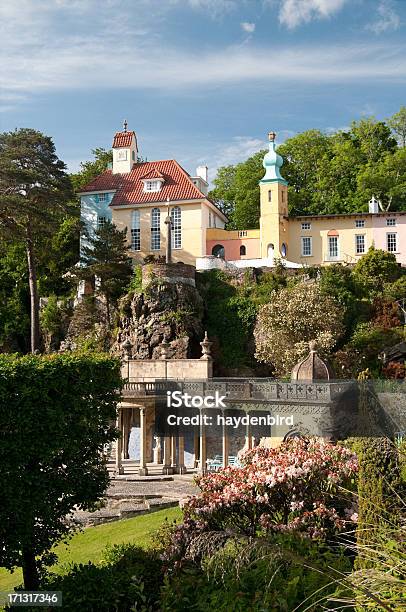 Portmeirion Village And Lanscaped Gardens Stock Photo - Download Image Now - Portmeirion, Architecture, Colonnade