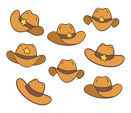 Hand-drawn cowboy hat doodle illustration for kids, perfect for adding a touch of whimsy to your creative projects.