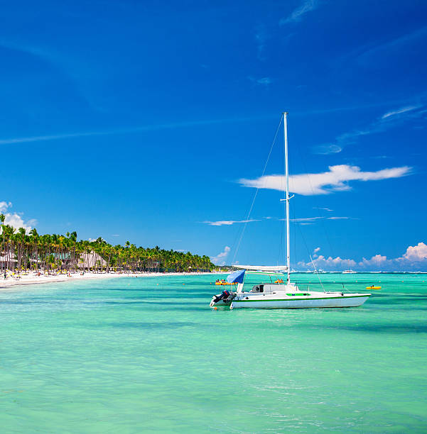 Sailboat and caribbean beach