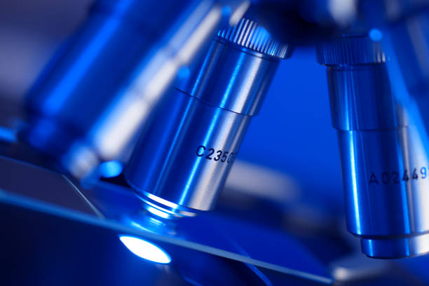 Detail of microscope with slide.