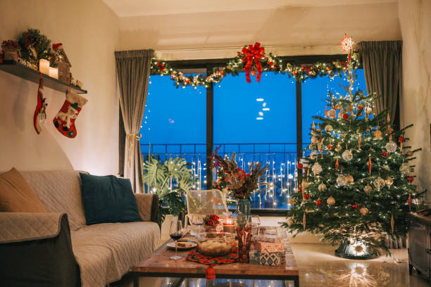 istock Apartment with Christmas decoration during blue hour illuminated with Christmas lights 1713186558