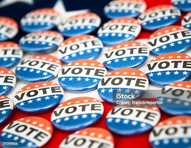 Vote Button For The 2012 Election Stock Photo - Download Image Now - Voter Registration, Voting Booth, American Flag