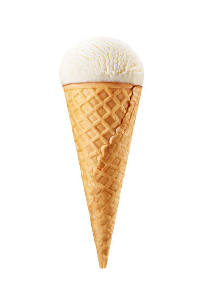 istock Vanilla ice cream in a sugar crispy waffle cone isolated on white. 1713194302
