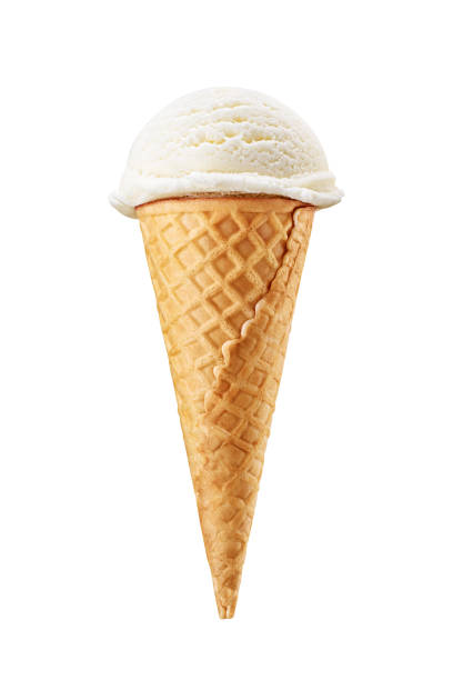 istock Vanilla ice cream in a sugar crispy waffle cone isolated on white. 1713194324